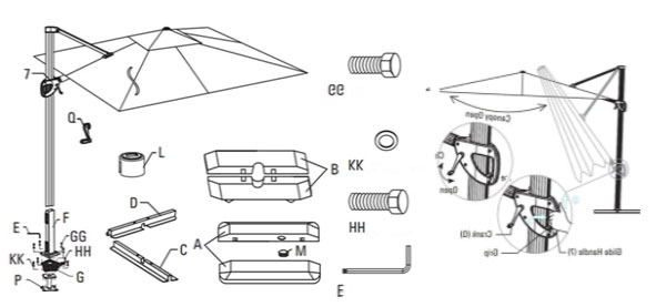 قطعات  و بخش های سایبان  باز و بسته شونده